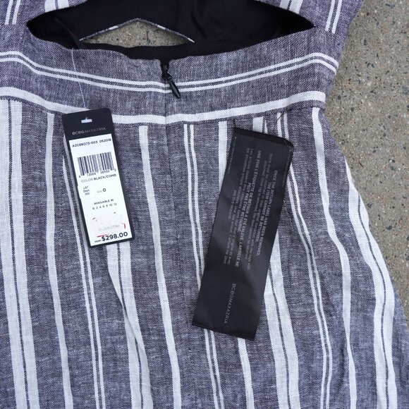NWT BCBG MaxAzria Linen Blend Striped Cut-Out Halter Midi Dress 0 - Picture 9 of 11